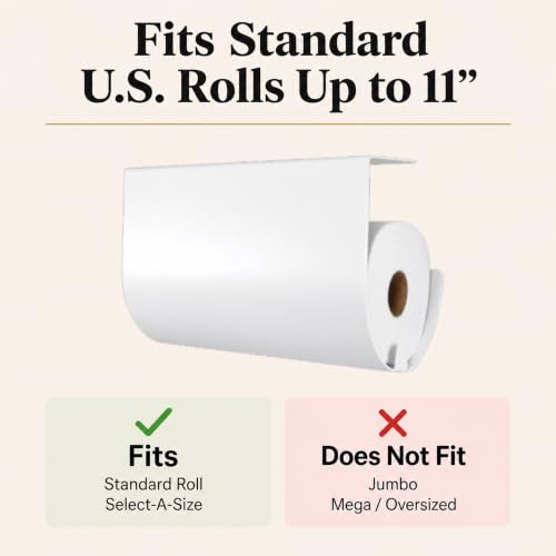 Aureo Covered Paper Towel Holder Under Cabinet, No Drill, Hooks Over Shelf - color: White
