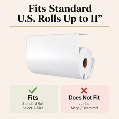 Aureo Covered Paper Towel Holder Under Cabinet, No Drill, Hooks Over Shelf - color: White