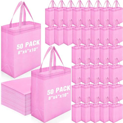 Windyun 50 Pcs Reusable Tote Bag Bulk 8 x 4 x 10 Inch, Pink - color: Pink