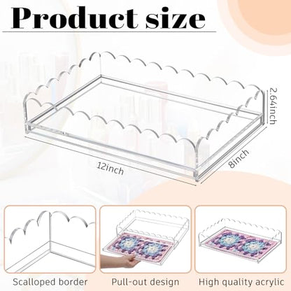 GlikCeil 1 Pcs 12" x 8" Acrylic Scalloped Tray Large Clear Acrylic Tray with Drawer for Insert Customizable Photos, Art, and Fabric Scalloped Basket for Needlepoint Napkin Frame Display Messages - size: 12" X 8"