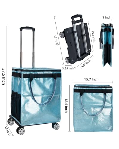 Reusable Grocery Bags on Wheels, Rolling Tote Bag, Starry Blue - color: Starry Blue
