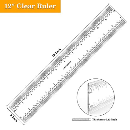 2 PCS 6"/12" Clear Acrylic Ruler Zero-Centering Ruler with Inches & Metric Measuring Tool 12" and 6" Inch Straight Edge Rulers for Scrapbooking Card-Making Student School Office Home Tool - color: 2 PCS 6"/12"