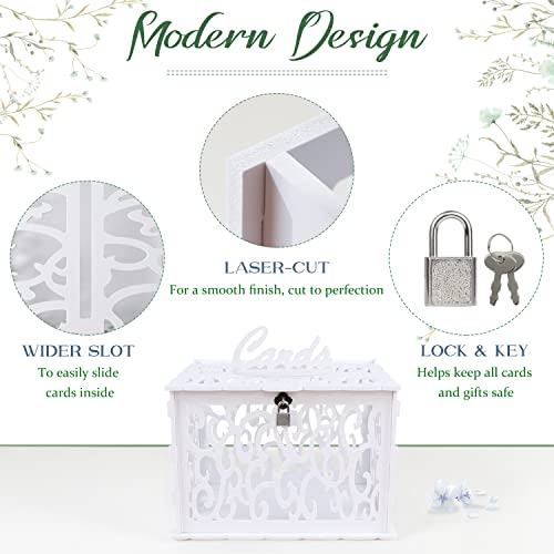 Hollow Wedding Card Box with Lock, White Gift Card Box for Reception - color: White