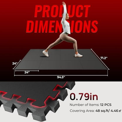 SUPERJARE 0.79'' Extra-Thick 12 Pcs 48 Sq Ft Exercise Equipment Mats - color: Black, size: 12 Tiles (48 Sq Ft)