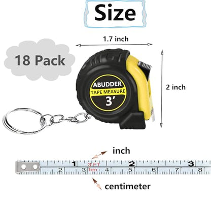 18 Pack Small Tape Measure Keychains - Mini Tape Measures Retractable,Pocket Measurement Tape Bulk Easy Read 3 Feet - color: Yellow