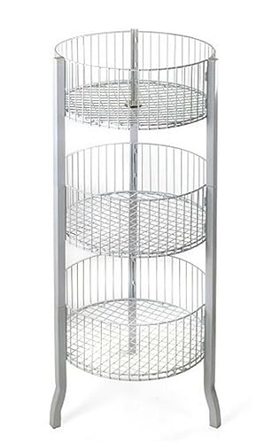Only Hangers 3-Level Wire Basket Display Rack, Floor Standing, Round Bins, Metal Frame - Available in Black and White (WHITE) - color: WHITE
