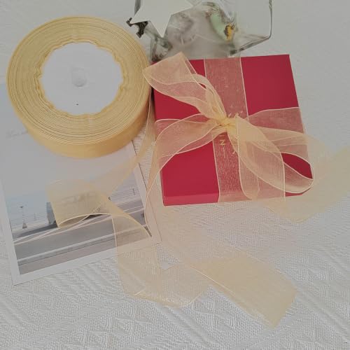 1 Inch x 50 Yards Gold Sheer Organza Ribbon