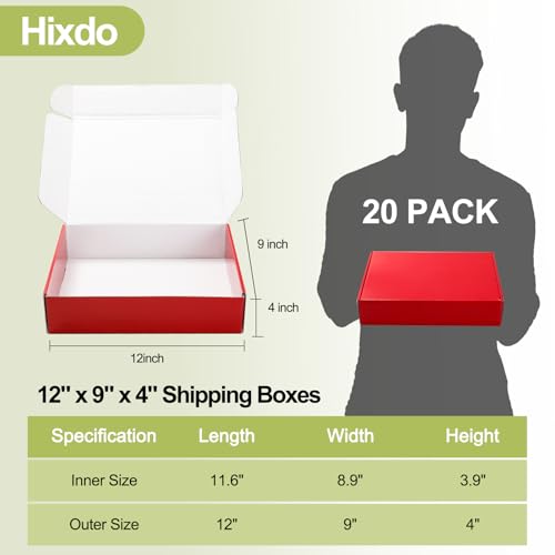 Large Shipping Boxes 20 Pack, 12x9x4 Inch Mailer Boxes, Red - color: Red, size: 12-9-4 Inch