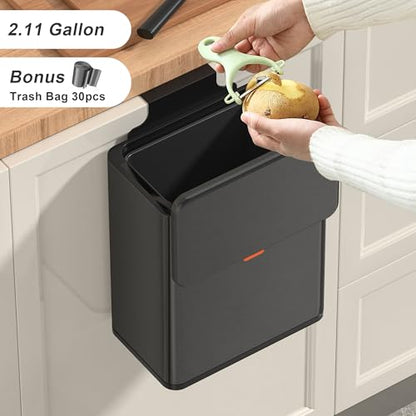 Mbillion 2.1 Gal Brushed Black Hanging Stainless Steel Compost Bin - color: Brushed Black, size: 2.1 Gal
