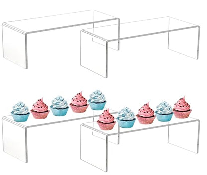 Jusalpha 4 Pc Large 12'' Clear Acrylic Risers, Display Risers Shelf Showcase Fixtures for Retail, Display Stand for Amiibo Funko POP Figures, Cupcakes, Food Display, Cabinet Organizer (12''x 5''x 3.5 '') - size: 12''x 5''x 3.5 ''