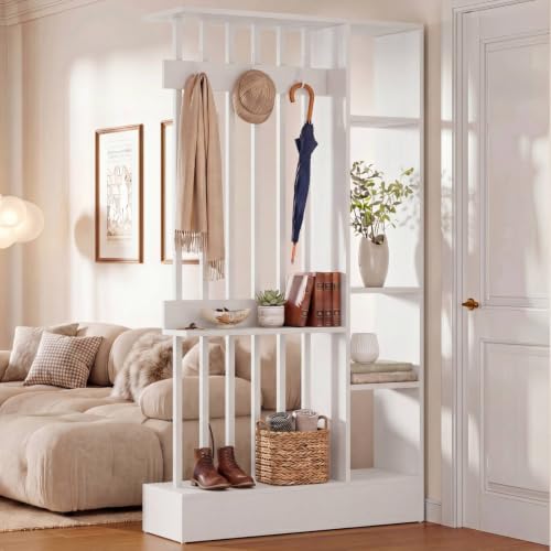 Tribesigns Wall Room Divider with Shelves, 71" Freestanding Room Divider - color: White