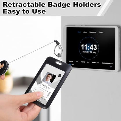 5 Pack Retractable Badge Reels with Vertical Id Card Holders, Black - style: 5 Set Hard Material