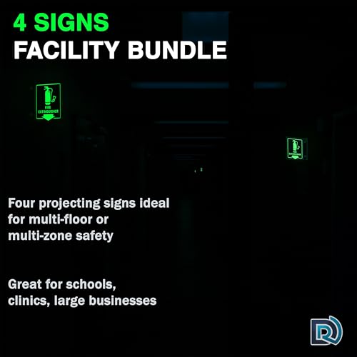 Fire Extinguisher Sign Glow in Dark, 3D Acrylic V Sign, Down Arrow, 4 Pack - color: Glow Red Acrylic - Pack of 4
