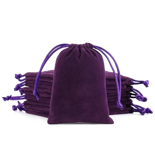 Tapleap 12Pcs Small Dice Bags, 3x4” Purple Velvet Drawstring Jewelry Pouch - color: Purple, size: 3x4in