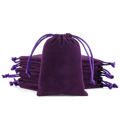 Tapleap 12Pcs Small Dice Bags, 3x4” Purple Velvet Drawstring Jewelry Pouch - color: Purple, size: 3x4in