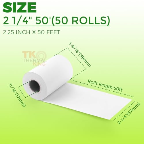 2 1/4" x 50' Credit Card Thermal Receipt Paper 50 Rolls - size: 2-1/4" x 50', style: 50 Rolls