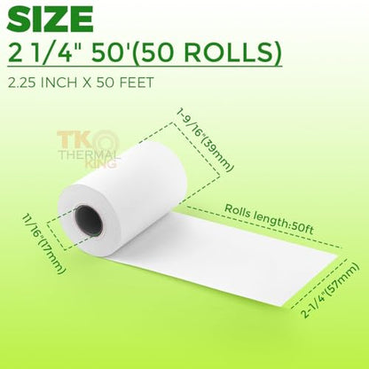 2 1/4" x 50' Credit Card Thermal Receipt Paper 50 Rolls - size: 2-1/4" x 50', style: 50 Rolls