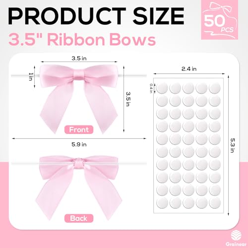 50 Pcs Light Pink Satin Ribbon Bows, 3.5" x 3.5", with Twist Ties - color: Light Pink
