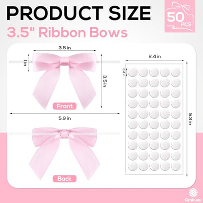 50 Pcs Light Pink Satin Ribbon Bows, 3.5" x 3.5", with Twist Ties - color: Light Pink