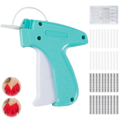 Aqua and White Mini Tagging Stitch Gun for Clothing- Tagging Gun Clothes Stapler Sewing Hemming Tool Stitching Gun with 6 Needles and 2000 Blackand 2000 White Fasteners - color: Aqua_white