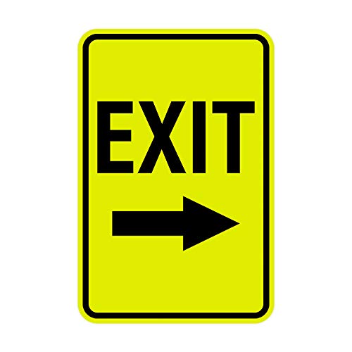 Signs ByLITA Portrait Round Exit Right Arrow Sign with Adhesive Tape, Mounts On Flat Surface (Yellow/Black) - Small - color: Yellow / Black, size: 4 x 6" - Small (1 Pack)