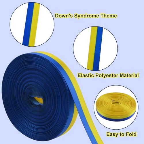 WANDIC 20 Yards Down Syndrome Awareness Satin Ribbon, Yellow & Blue Ribbon World Down Syndrome Day for Gift Wrapping, Brooch Making - color: Yellow & Blue