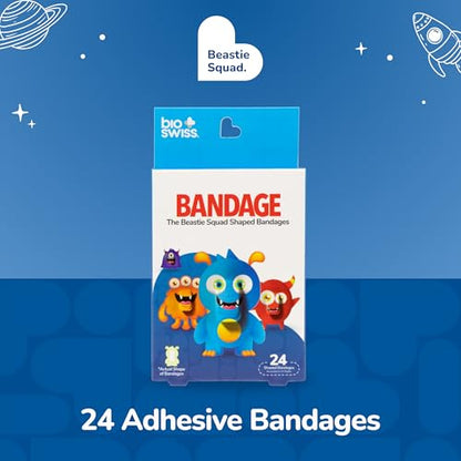 BioSwiss Bandages, Beastie Squad Shaped Self Adhesive Bandage Set, Latex Free, Sterile Wound Care, 24 Count - size: 24-Count Box, style: Beasts