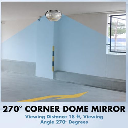 Sintuff 2 Pcs 18'' 270 Degree Corner Dome Mirror, Impact-Resistant Acrylic Corner Dome, High Viewing Angle, Security and Safety Mirror for Blindspot
