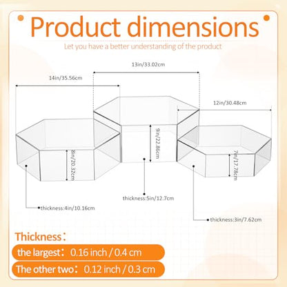 3 Pack Large Clear Acrylic Buffet Risers 14” 13” 12” Hexagonal - color: Clear, style: Hexagonal
