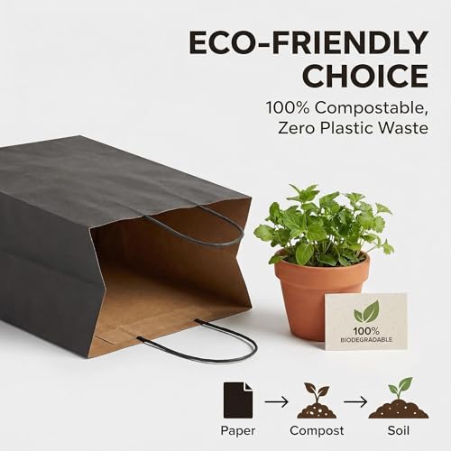 Large Black Kraft Paper Gift Bags with Handles, 13x7x13 Inch, 70 Pack - color: Black-70