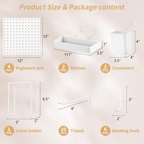 FZK Modular Plastic Pegboard Wall Organizer Kit, White， 12x12, 4 Panels - color: Pegboard Kit-White-2