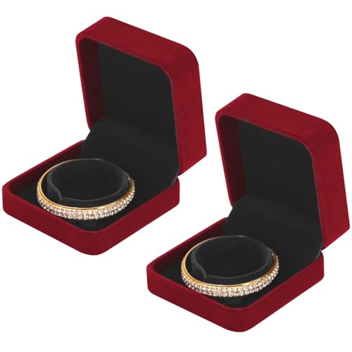 LETURE 2 Pieces Velvet Bracelet Boxes for Jewelry Gift, Classic Jewelry Box Storage Case Organizer Holder for Wedding, Engagement, Proposal, Birthday and Anniversary (Red) - color: Red
