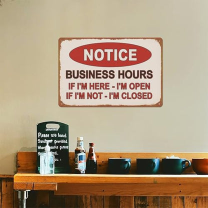 Notice Business Hours Open And Closed Sign Aluminum Metal Sign Posters 8x12 Inch For Living Room Bedroom Bathroom Decoration