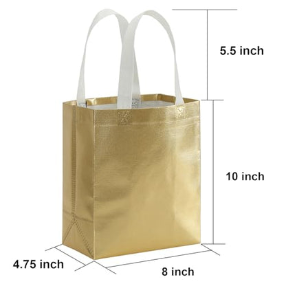 Tosnail 40 Pack 10 x 8 Inch Glossy Gold Reusable Grocery Bags Shopping Tote Bag with Handle Present Bag Gift Bag for Weddings, Birthdays, Party, Event - Gold - color: Gold