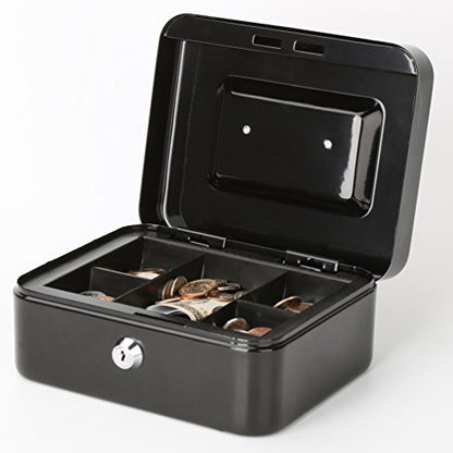 Decaller Cash Box with Money Tray, Medium Metal Locking Money Box with Key Lock for Security, 7.87" x 6.30" x 3.54", Black - color: Black, size: Medium (7.8 Inch)
