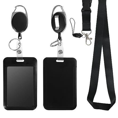 Retractable ID Badge Holder with Breakaway Lanyard,Heavy Duty Badge Reel,Detachable Keychain, Cruise Ship Cards Holder,for Nurse Officer Teacher Security Staff Women Men - color: Black-1, size: 2 Vertical Holders, 2 Oval Reels, 1 Lanyard