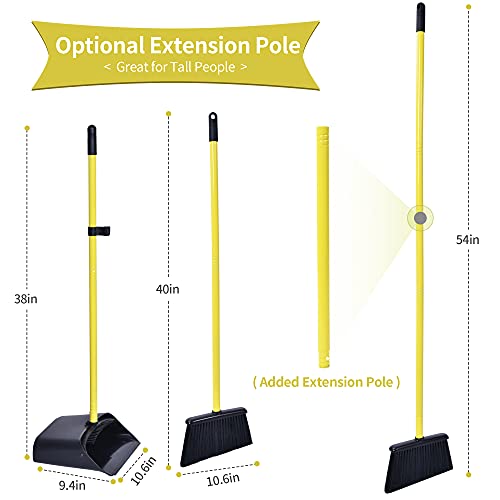 Long Handled Dustpan and Brush, Broom and Dustpan Set, Household Dust pan Combo with 54 Inch Handle for Indoor Outdoor Household Cleaning and Sweeping (Black) - color: Black