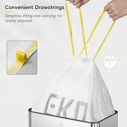 EKO 12.5 Gallon / 40-60 Liter, 110 Count Drawstring Trash Bags, Extra-Strong Garbage Bags, Unscented, Leak-Resistant, Easy-Dispense Roll for Kitchen & Household Use, Code Z, White - size: 110 Count (Pack of 1), style: 12.5 Gallon Bags/Code Z