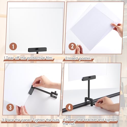 FoldTier 6 Set 8.5 x 11 Inch Aluminum Alloy Retail Sign Holder with Clamp Acrylic Frame Clothing Rack Clip on Sign Holder for Retail Stores Price Card Display (Black) - color: Black