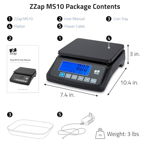 ZZap MS10 Coin Counting Scale - Money Cash Currency Weighing Machine