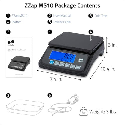 ZZap MS10 Coin Counting Scale - Money Cash Currency Weighing Machine