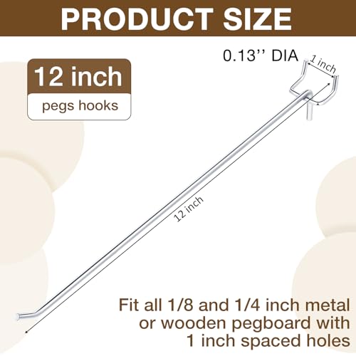 Funrous 100 Pack 12 Inch Stainless Steel Hooks for Pegboard, Silver - size: 12 Inch