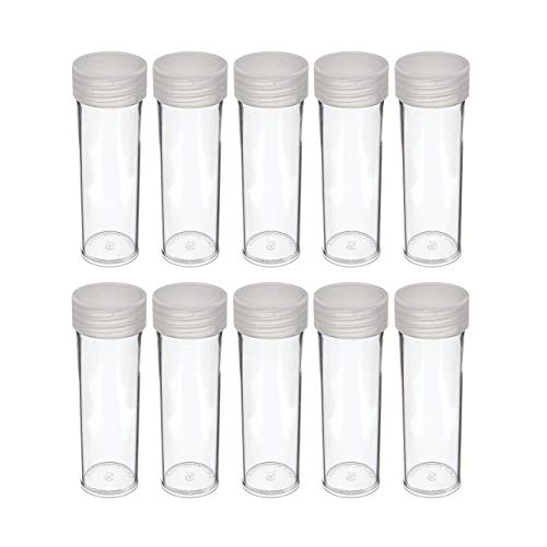 (10) Edgar Marcus Brand Round Clear Plastic (Nickel) Size Coin Storage Tube Holders with Screw on Lid