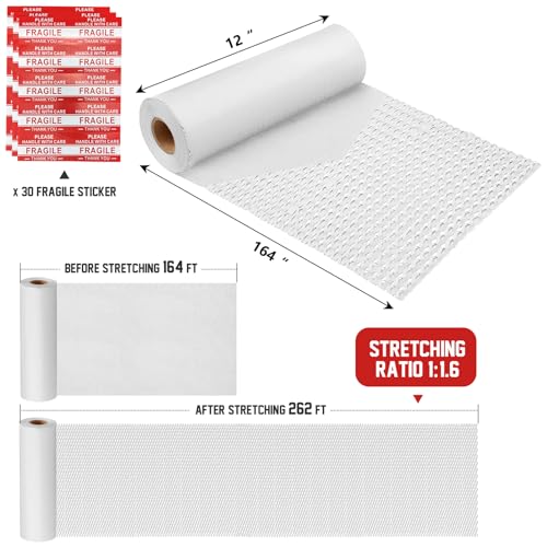HOOPLE Honeycomb Packing Paper, Packing Paper for Moving, Alternative Bubble Cushion Wrap, Biodegradable Moving Supplies Bubble Packing Wrap Protective Roll With 30 Fragile Stickers. (white 15"x164') - color: white 15"x164'