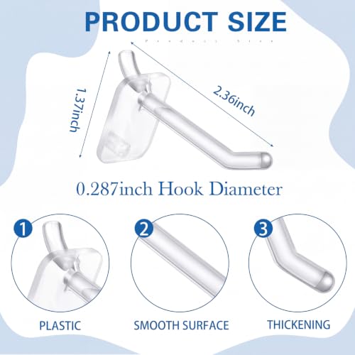 Sawysine 120 Pcs 2.4 Inch Clear Peg Hooks for Pegboard Accessories, Clear