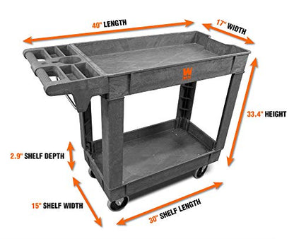 WEN 73009 500-Pound Capacity 40 by 17-Inch Two-Shelf Service Utility Cart - size: With Onboard Hooks and Ruler