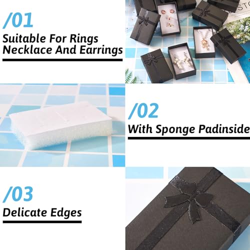 Craftdady 12pcs Jewelry Gift Boxes Black Necklace Earring Ring Pendants Empty Jewelry Boxes Small Paper Gift Boxes With Lids Bowknot for Christmas Jewelry Display Holder Organizer - color: Black-3.19" x 2.03" x 1.14"