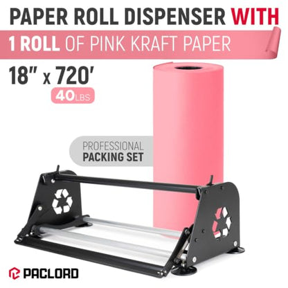 18" Paper Dispenser with Cutter + Pink Kraft Paper Roll - color: Pink, size: 1 Roll + Dispenser