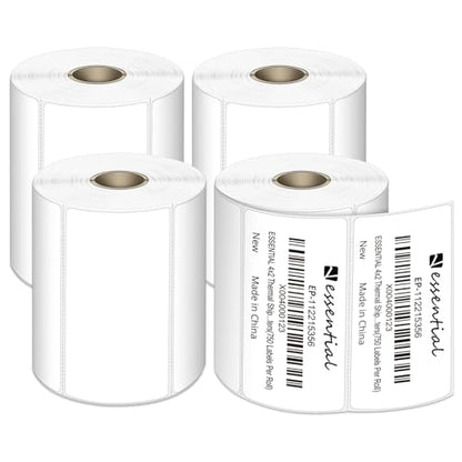 ESSENTIAL 4" x 2" Direct Thermal Labels, 1" Core (3000 Labels, 4 Rolls) - size: 4"x2"-750 Labels/ Roll