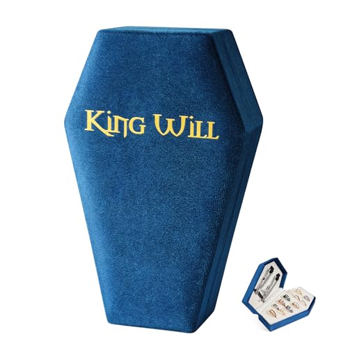 Mens Velvet Ring Box Organizer Coffin-Shape Unisex Storage Case for Rings - color: Blue&White